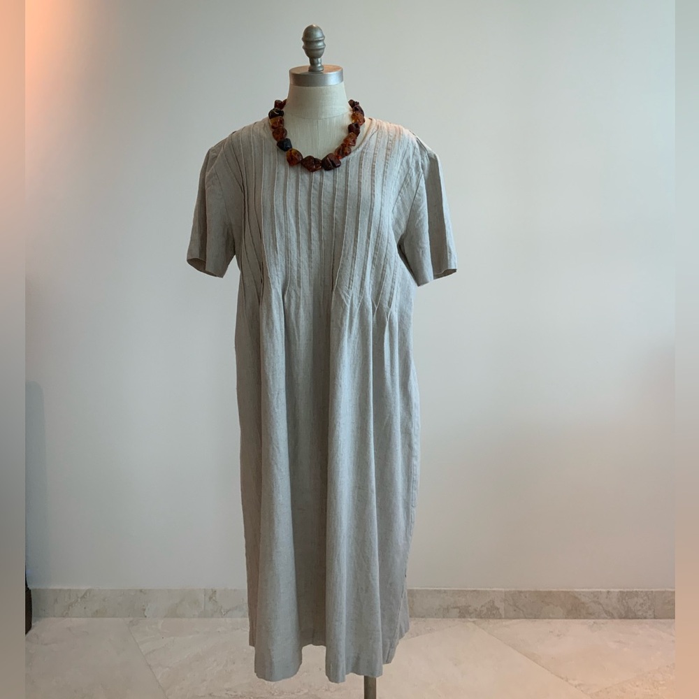 Vintage Summer Linen Blend Tan Dress sz 10